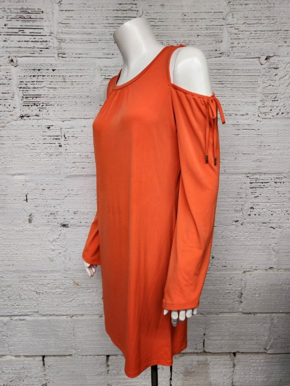 Michael Kors Size S Clementine/Orange Slinky Cold Shoulder Shift Dress - Picture 3 of 6